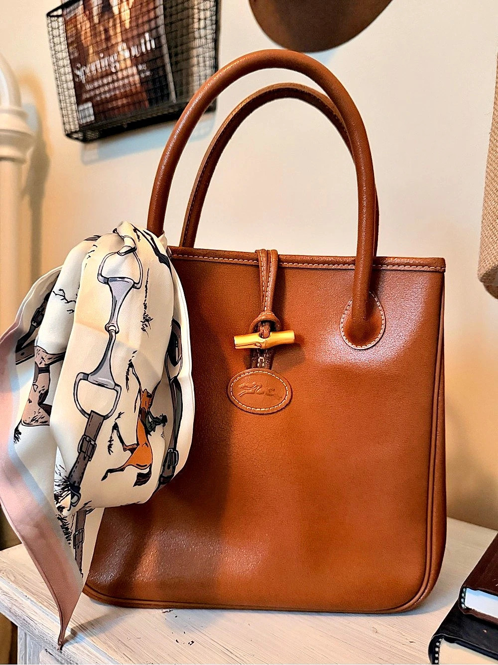 Vintage Longchamp Roseau Leather Handbag – Cognac - Picture 2 of 11